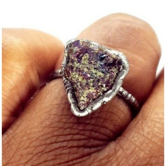 Chalcopyrite crystal Ring handmade gothic metalwork - Picture 7 of 12